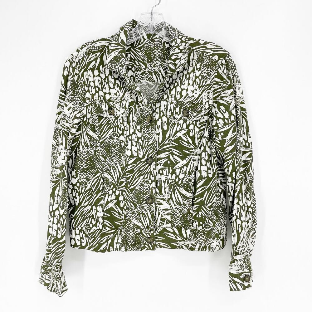 Chico's Linen Palm Print Button Up Jacket Size Small